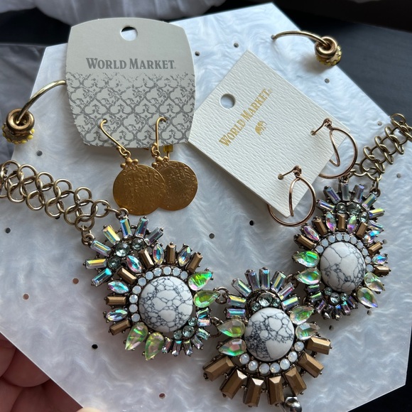 LOT 4 pc World Market Opulence Collection Gemstone Statement Necklace Earrings - Picture 3 of 16